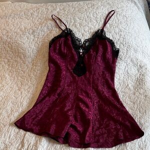 NWT Vintage Delicates Burgundy Chemise with Black Lace